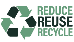 A green recycling symbol with three arrows forming a triangle, accompanied by the words 